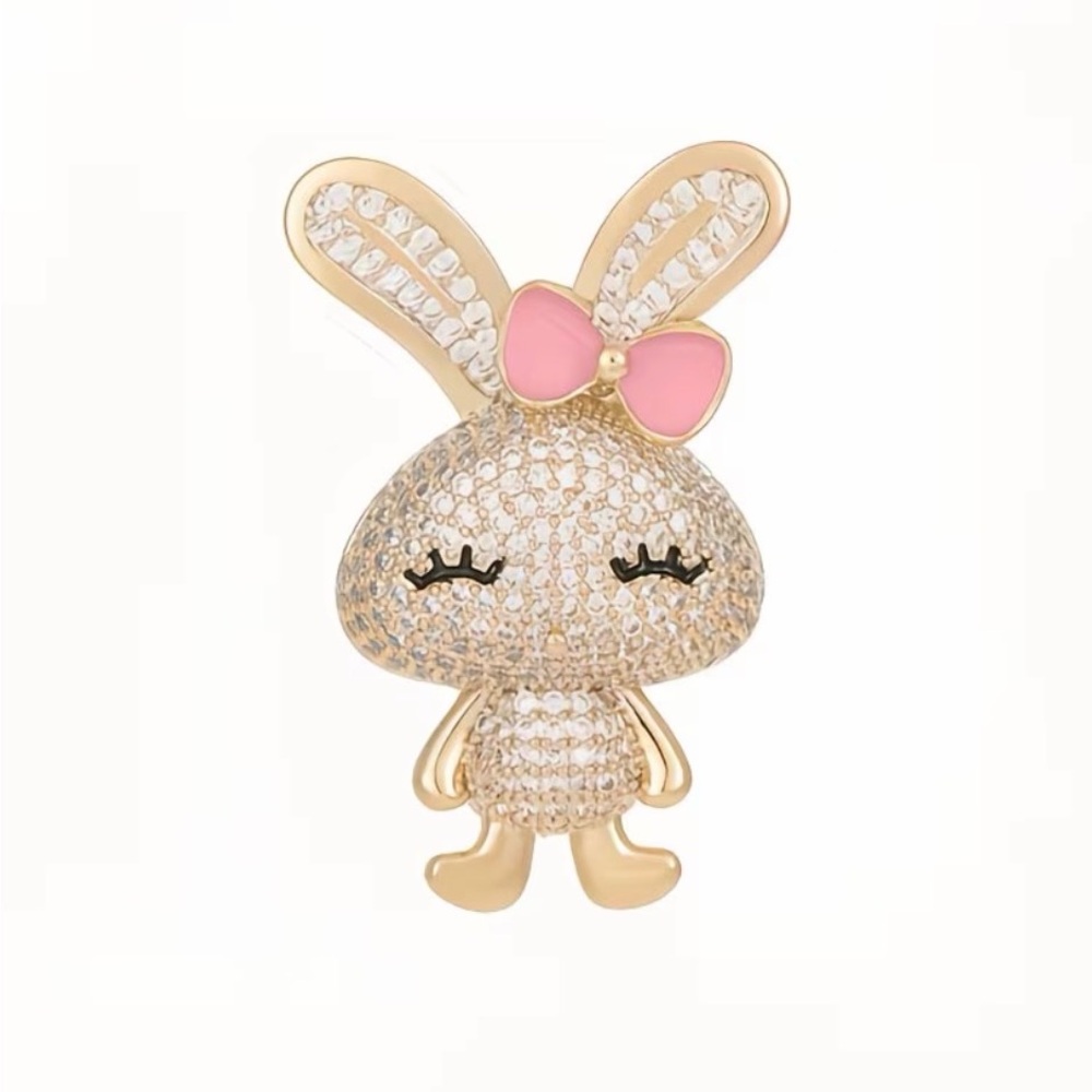 Gold and Silver Bunny Brooch with Pink Bow - Picture 4 of 6